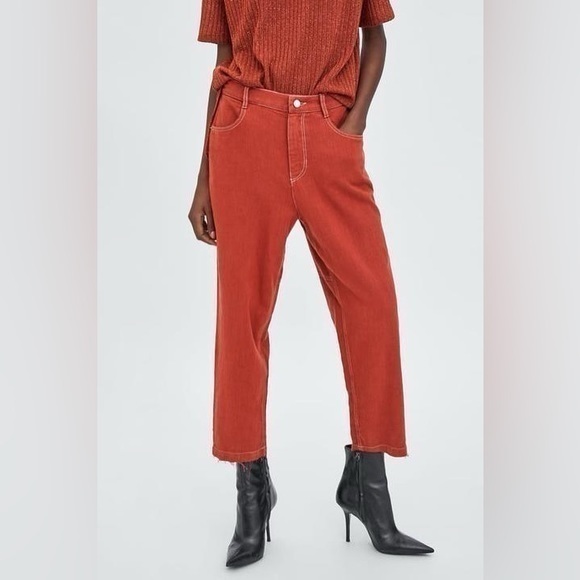 Zara TRF Collection Burnt Orange Cropped Ankle Pants - Picture 1 of 11